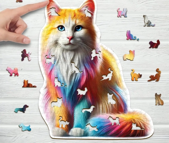 Fa puzzle Szivárvány macska 250 darab
