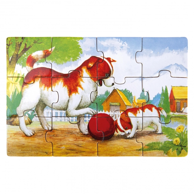 bino fából készült puzzle dobozban állatkákkal