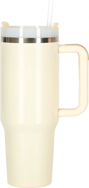 Krémes termoszbögre szívószállal és füllel 1200 ml