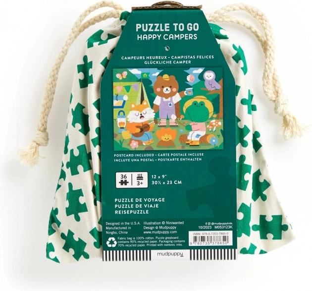 Mudpuppy Puzzle Vidám kempingezők szövetzsákban