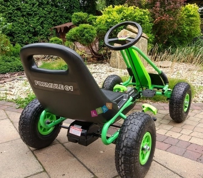 Pedálos levegős gokart + Felfújható gumik + Állítható ülés – Zöld