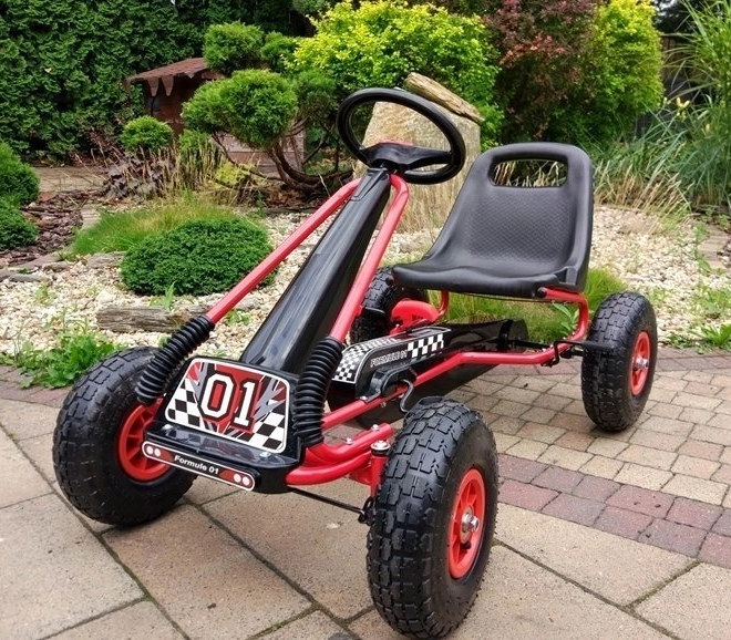 Pedálos levegős gokart + Felfújható gumik + Állítható ülés – Piros
