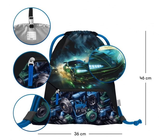 Baagl 3 darabos készlet zippy versenyautó: iskolatáska, tolltartó, táska