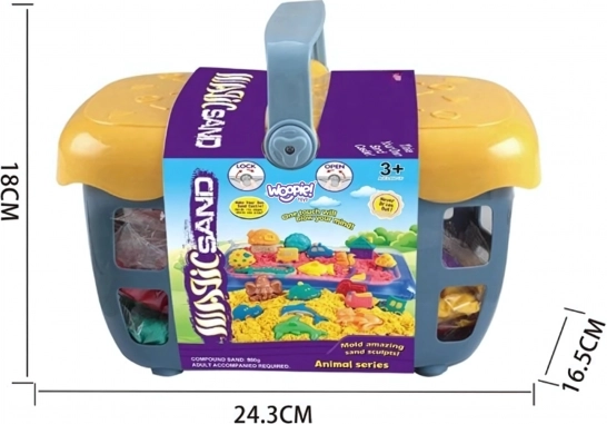 Varázslatos kinetikus homok Woopie 0,8 kg - készlet kosárban formákkal
