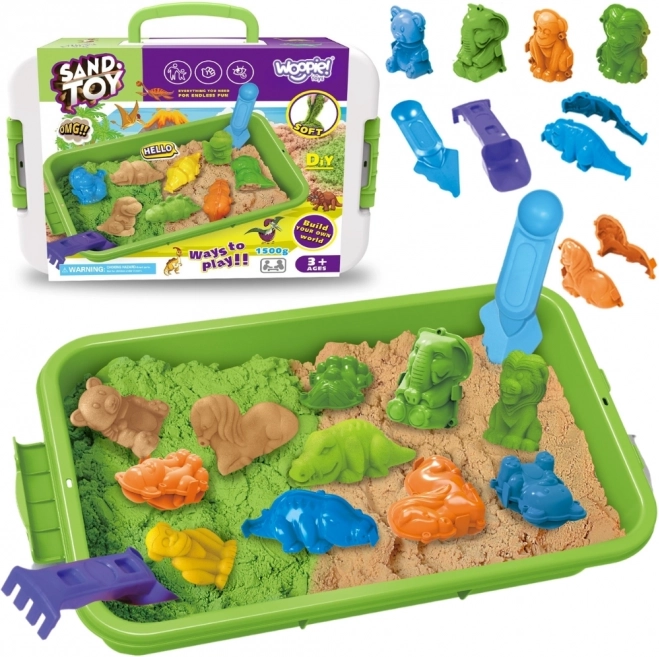 Kinetikus homok WOOPIE 1,5 kg ZOO Safari szett formákkal