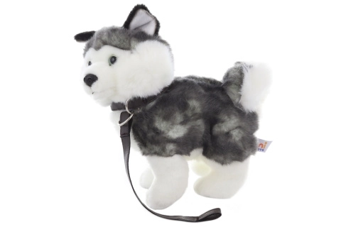 Husky plüssfigura pórázzal