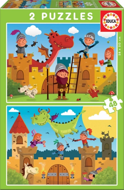 Educa drakok és lovagok készségfejlesztő puzzle 2x48 darab