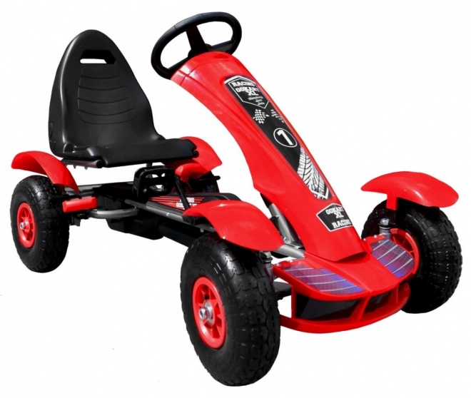 Racing pedálos gokart XL gyerekeknek 3+ Piros + Felfújható kerekek + Állítható ülés + Szabadonfutó