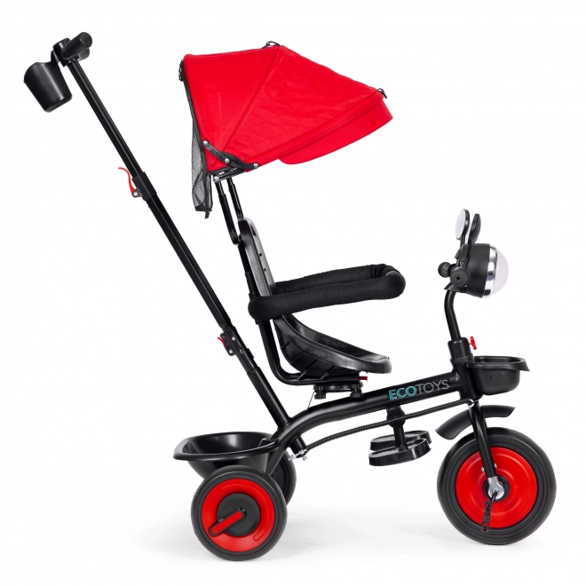 3 az 1-ben gyerek tricikli babakocsi forgatható üléssel, napellenzővel, piros, ECOTOYS