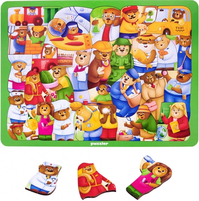 Foglalkozásos macik 30 darabos fa puzzle