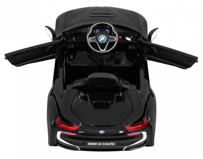BMW I8 Lift Akkumulátoros Autó Fekete + távirányító + lassú indítás + 3 pontos övek + MP3 USB + LED dióda