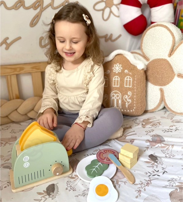 Fa kenyérpirító pasztell reggeliző készlet a Tooky Toy-tól