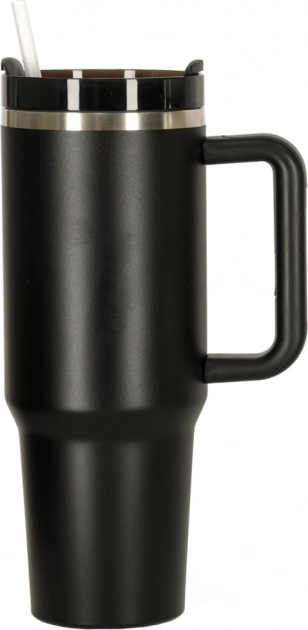 1200 ml fekete termoszbögre szívószállal és füllel