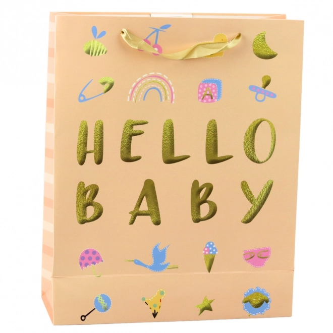 Ajándéktáska Baba Hello Baby barackszín