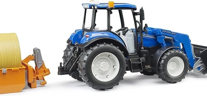 Bruder traktornak New Holland T5.120 elülső rakodóval és platóval