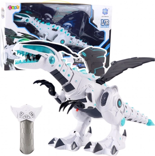 RC robot dinoszaurusz távirányítással, fényekkel és hangokkal – fehér