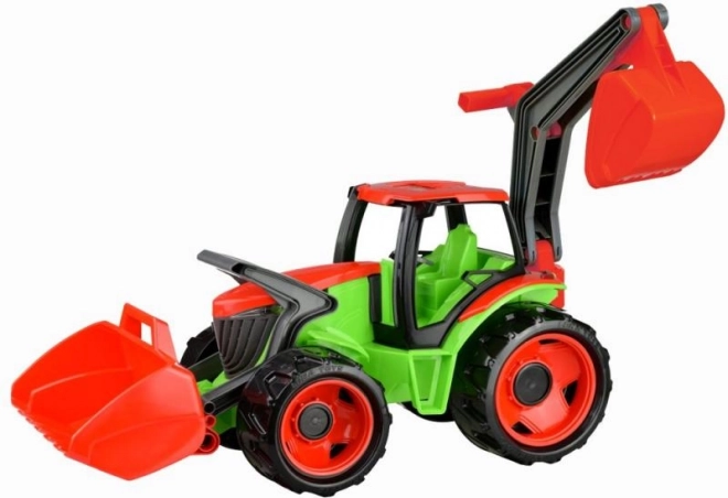 Lena traktor kanállal és markolóval – zöld‑piros
