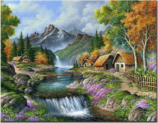 Norimpex Gyémánt festés Hegyi folyó melletti ház 30x40cm