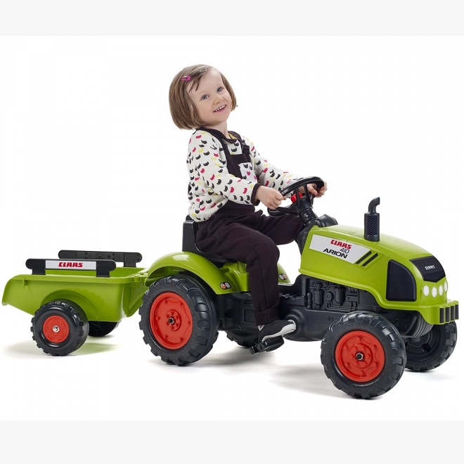 Falk pedálos traktor Claas Arion utánfutóval és nyitható motorháztetővel