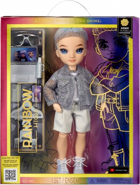 Rainbow High divatbaba Aiden Russell lila kiegészítőkkel