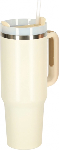 Krémes termoszbögre szívószállal és füllel 1200 ml
