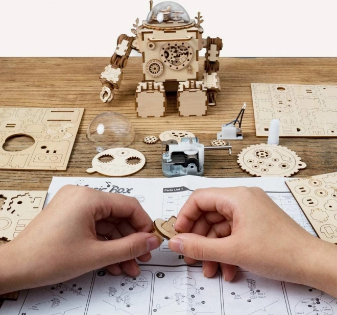 robotime rokr világító 3D fa puzzle robot orpheus zenélődoboz