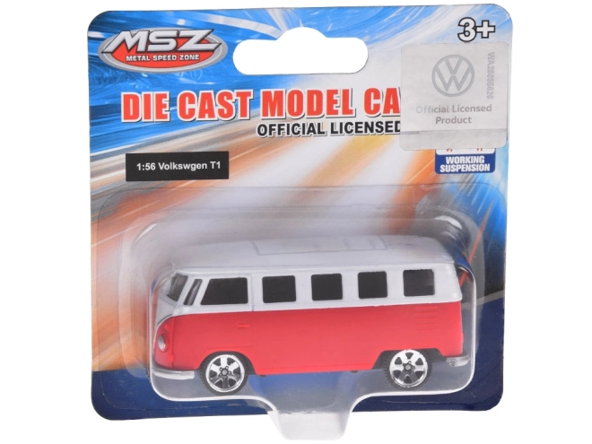 Volkswagen T1 piros-fehér kisautó 1:56 méretarány