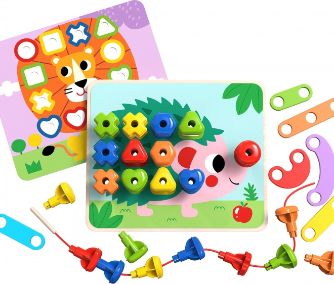 Tooky Toy multifunkciós tábla színes csavarokkal a formák tanulásához