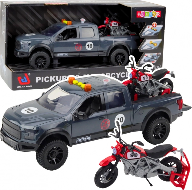 Pickup motorkával fényekkel és hangokkal szürke 1:12 játék