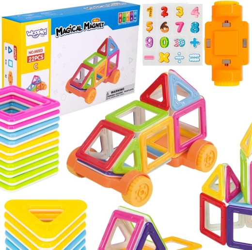 Woopie mágneses építőkészlet mini – 3D kockák és járművek, 22 db