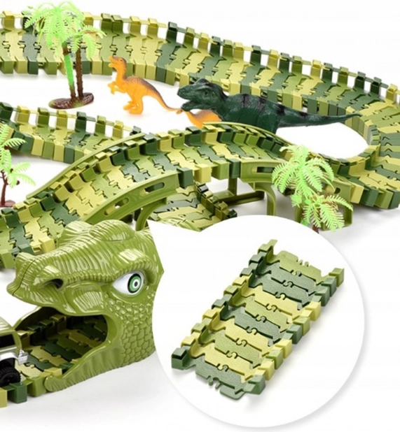 Dinoszaurusz versenypálya autóval és figurákkal
