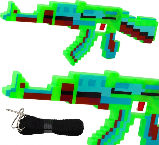 Pixeles puska hang- és fényhatásokkal zöld 39 cm