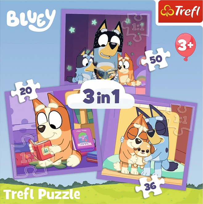 Puzzle TREFL Ismerkedj meg Bluey-val 3 az 1-ben