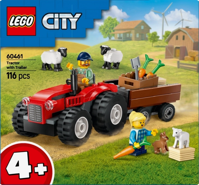 Vörös traktor utánfutóval és birkával LEGO City