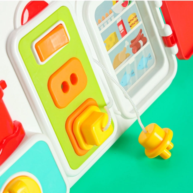 Montessori manipulációs tábla konyhai elemekkel és oktató órával