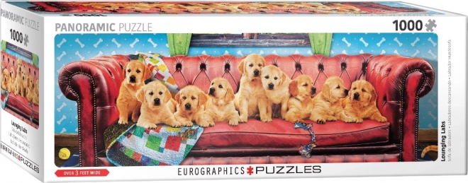 Labradorok a kutya kanapén panoráma puzzle - 1000 darab