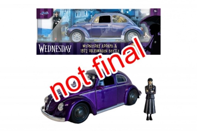 Wednesday VW Bogár 1972 1:24 modell és Wednesday figura