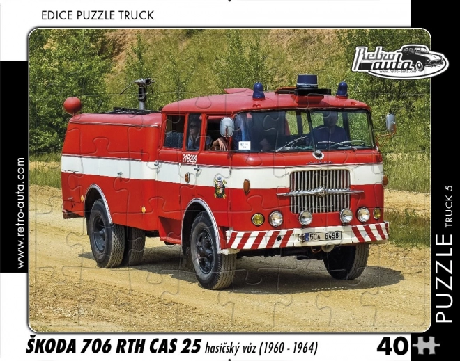 Retro autók kirakós: Škoda 706 RTH tűzoltóautó - 40 darabos puzzle