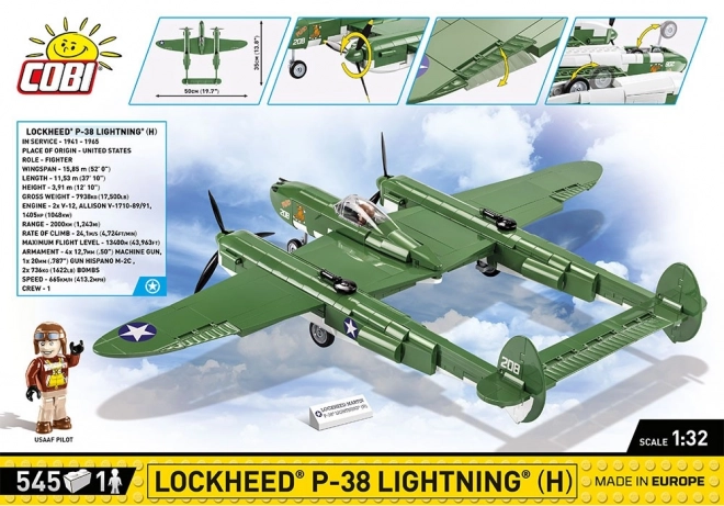 II. világháborús Lockheed P-38H Lightning modell építőjáték