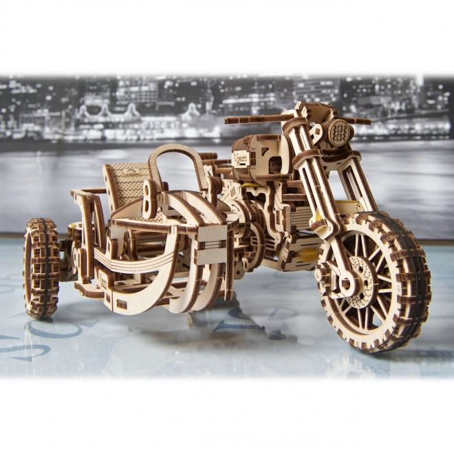 Ugears 3D fa mechanikus puzzle Scrambler motorkerékpár oldalkocsival