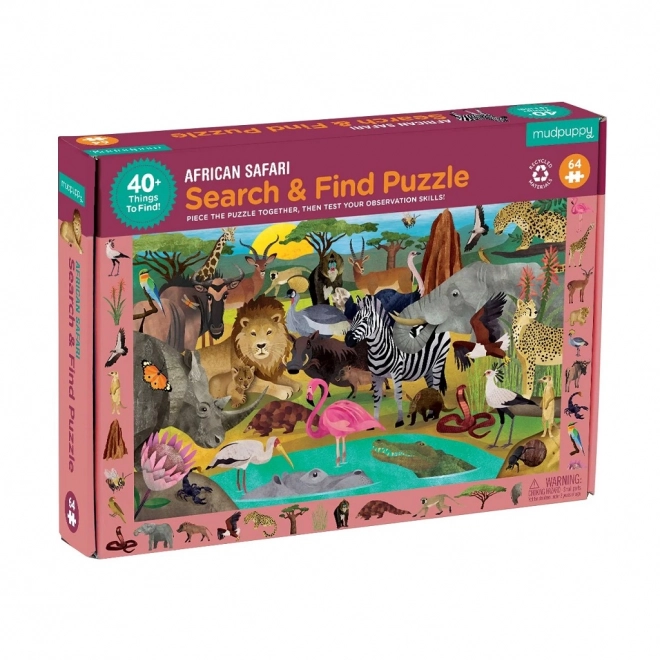 Safari keresés és kirakó játék - Mudpuppy 64 darabos puzzle