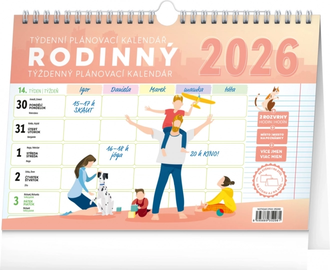 Notique heti családi tervező naptár akasztóval 2026