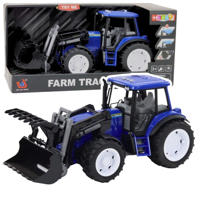 Gyerek traktor mozgatható kanállal kék színben