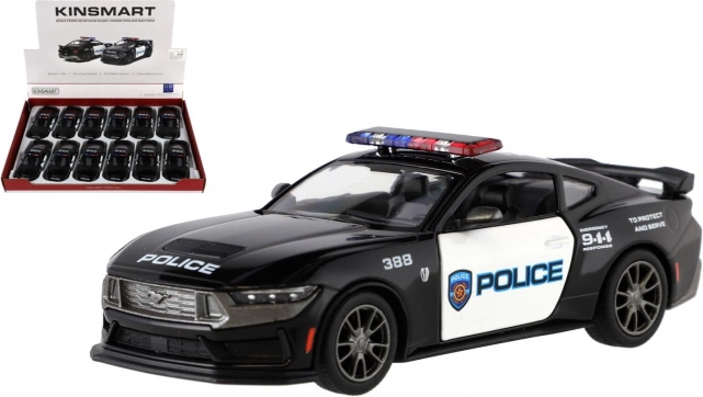 fém autómodell Ford Mustang Dark Horse Police 2024 1:38 visszahúzós, 13 cm