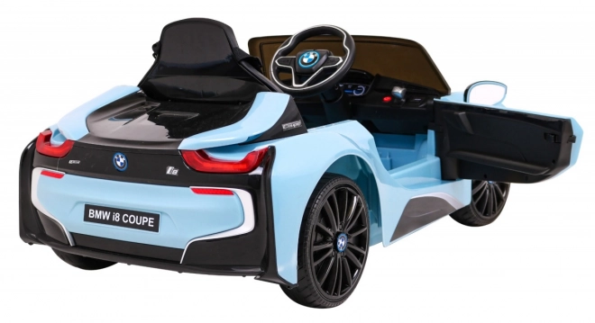 BMW I8 Lift Akkumulátor Autó Kék + távirányítás + lassú indítás + 3 pontos övek + MP3 USB + LED dióda