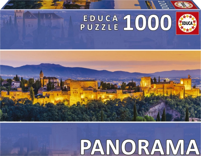 Panorámás puzzle naplemente Spanyolországban: Alhambra Granada 1000 darab