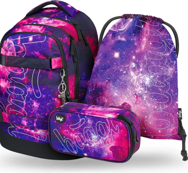 Iskolai készlet Baagl Galaxy: hátizsák, tolltartó, tasak