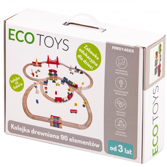 Fa vasúti készlet 90 elemmel - Ecotoys