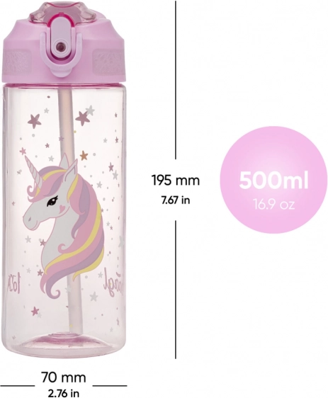 Tritán ivópalack szívószállal Rainbow Unicorn 500 ml