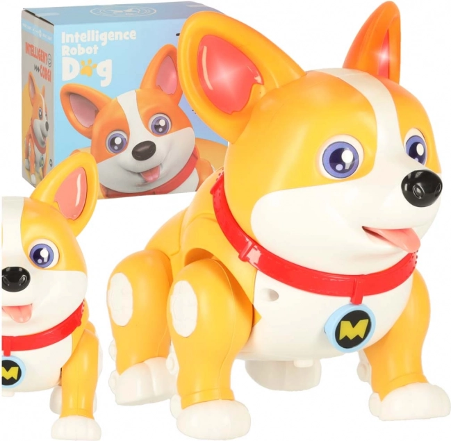 Interaktív robot corgi kutyus világító fülekkel és zenével